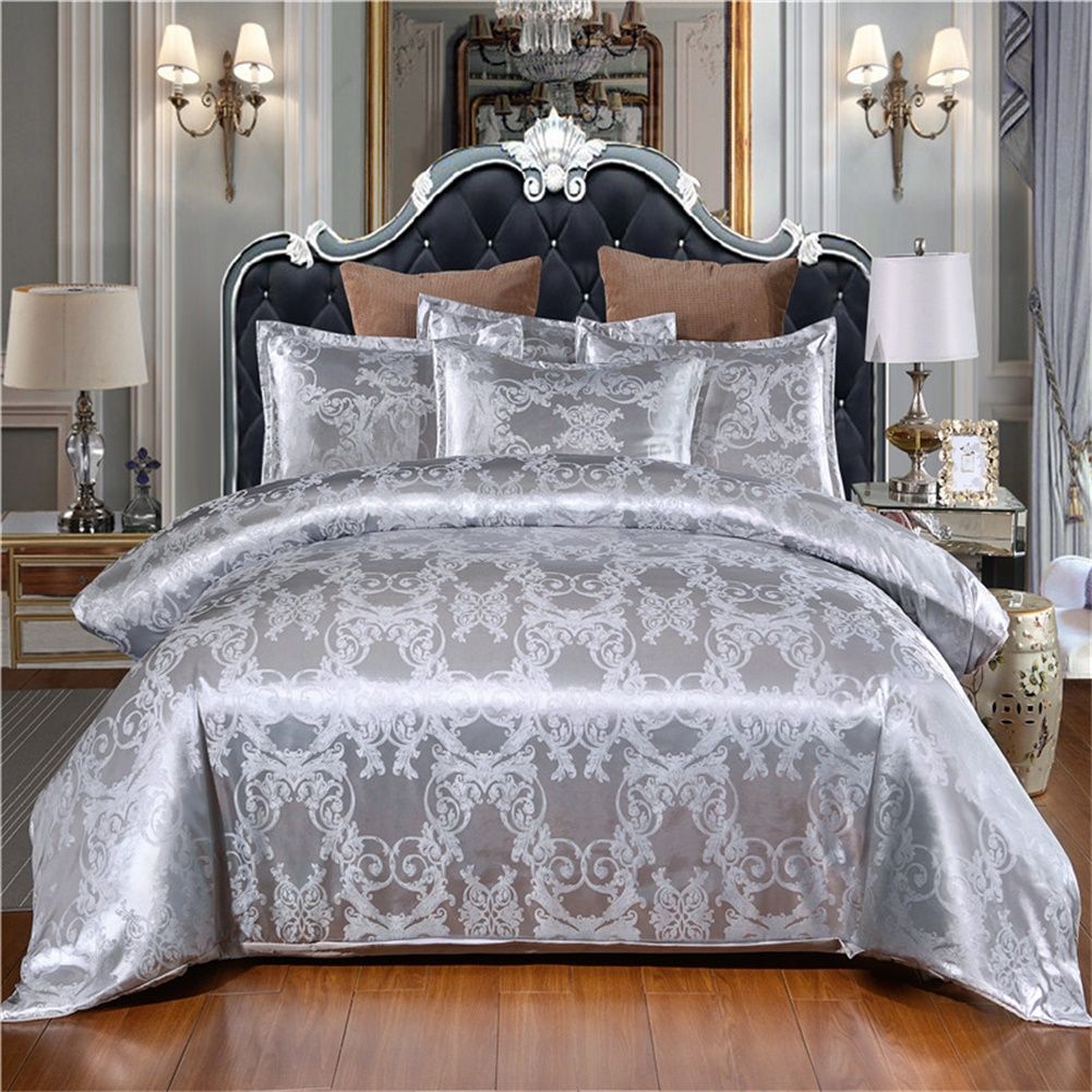 Yfashion 3pcs Night Bedding Jacquard Duvet  Cover Pillowcase For  e  Hotel size specifications:200*230 (hree-piece set) flower pattern:Jacquard een