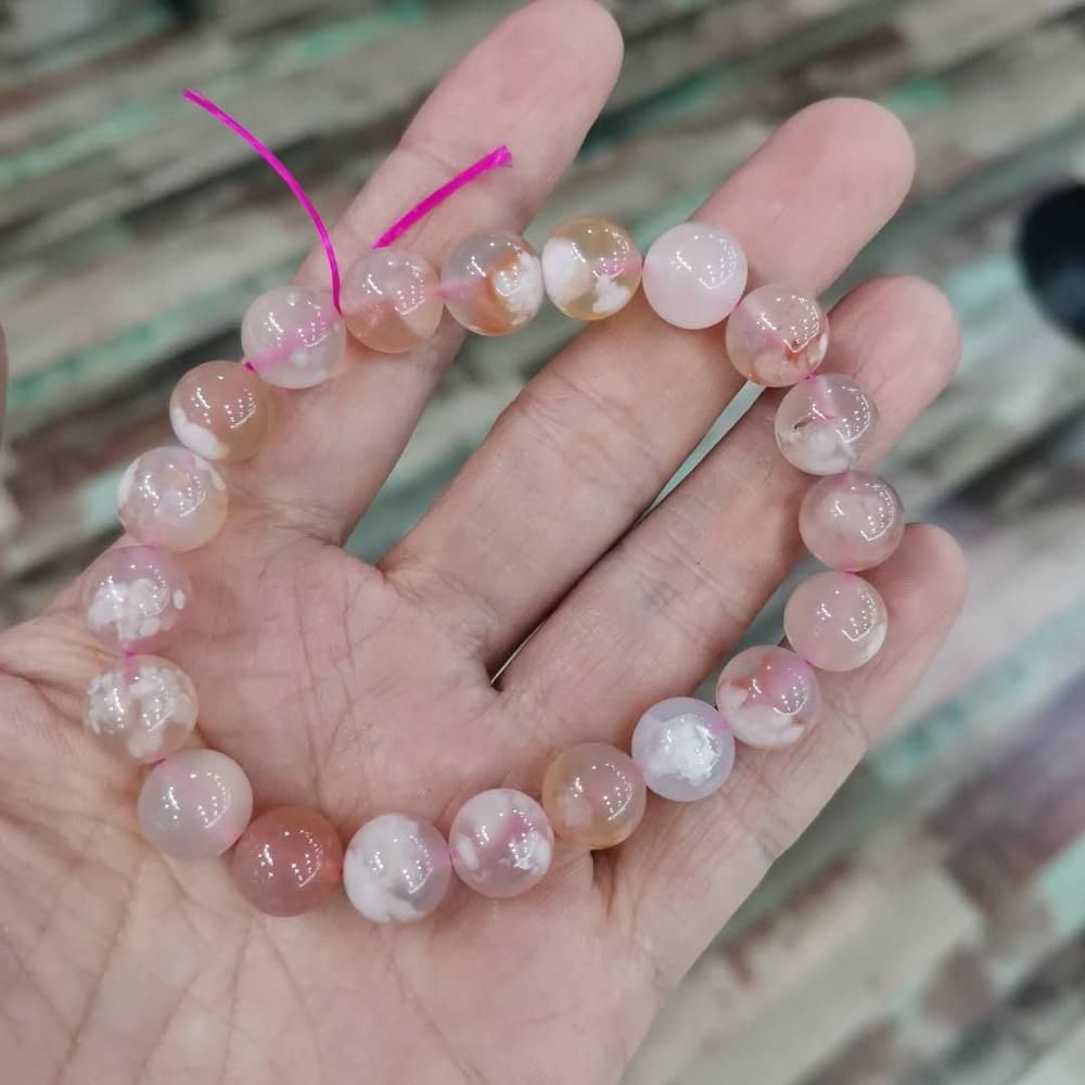 Natural cherry blossom Stone Beads Bracelet flower agate crystal Bracelet Elastic