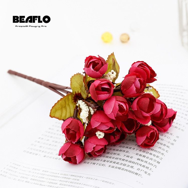 Artificial Rose Flower Silk European Style Bouquet Fake Flowers Small Bud Roses Bract Simulation Wedding Home Party Decoration