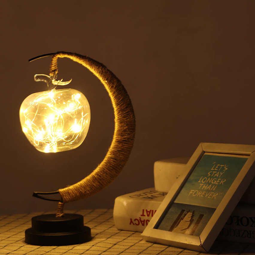 Copper Wire 20LED Apple Lanterns Handmade Hemp Rope Iron Night Light for Bedroom Living Room