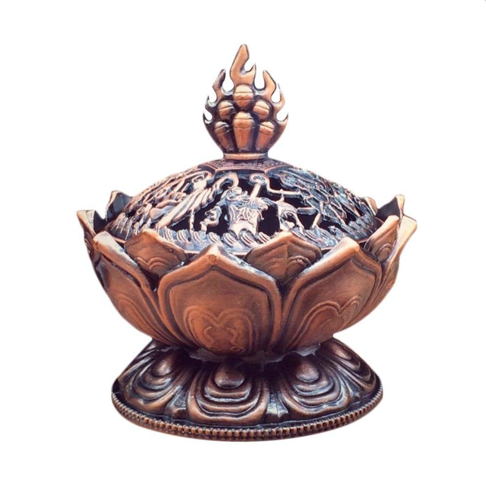 LALA Tibetan Lotus Alloy Bronze Mini Incense Burner Metal Craft Home Decoration