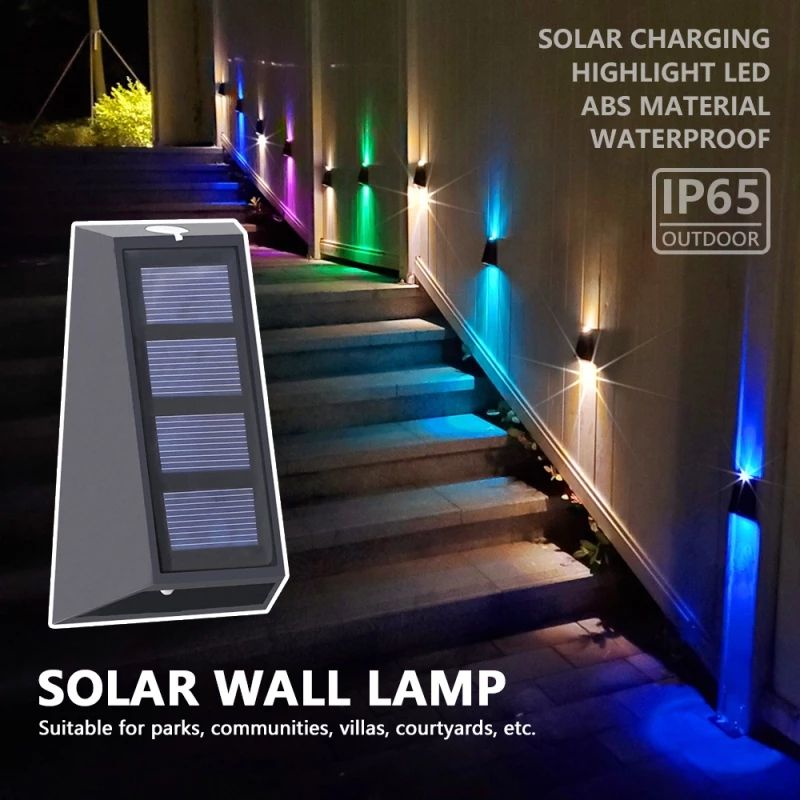 Vimite LED Solar Garden Light Outdoor Waterproof Automatic Sensor Up Down Lighting Spotlight Wall Light for House Fence Yard Corridor Stairs Landscape Decoration Warm White