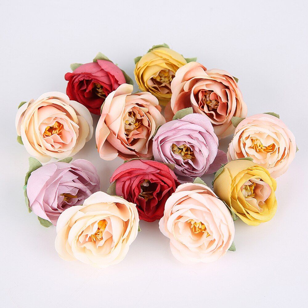 10PCS 4cm Artificial Roses Flower Head Silk Peony For Wedding Decoration DIY Handmade Wreath Gift Scrapbooking Craft Fake Flower