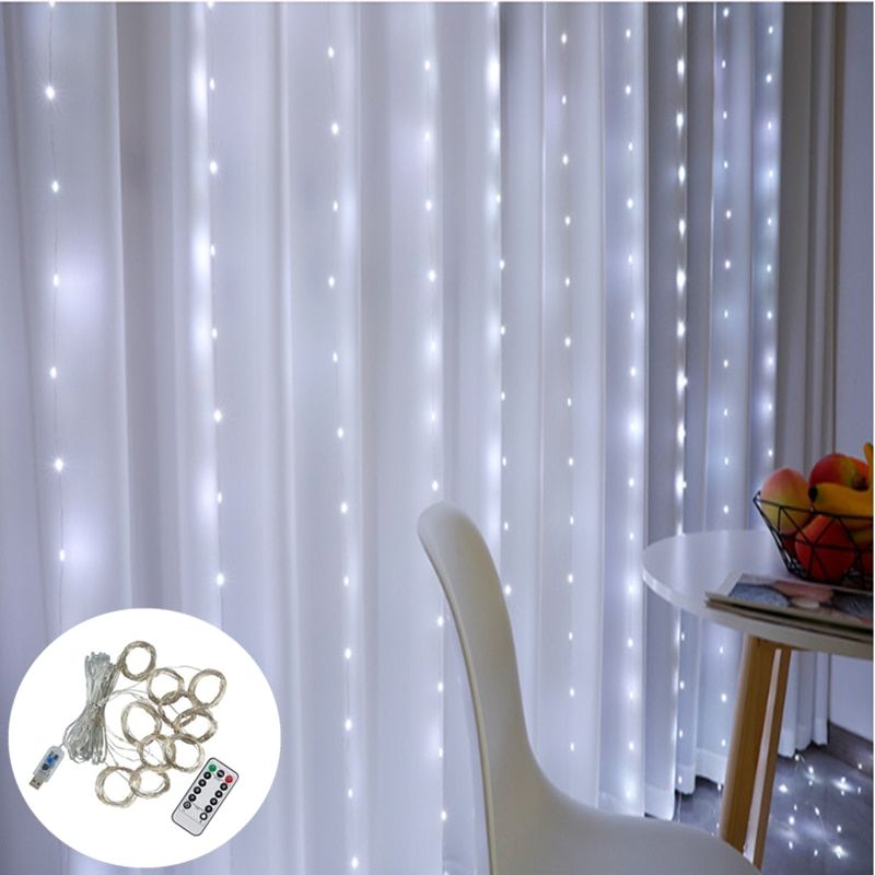 3M LED Fairy String Lights Curtain Garland USB Festoon Remote Christmas Decoration for Home New Year Lamp Holiday Decorative--Warm White--3x1m