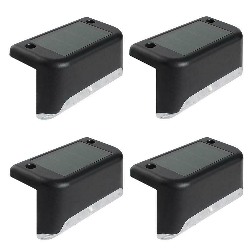 4Pcs Solar Powered LED Deck Lights Outdoor Path Garden Stairs Step Fence Lamp Black