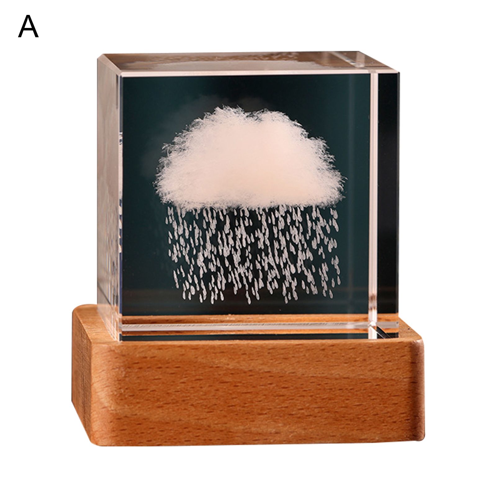 Faux Crystal Cube Wooden Stand Colorful Glowing 3D Cube Sculpture