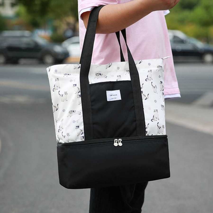 Lunch Bag Insulated Cooler Handbag Dual Purpose School Food Storage Bags Bento Box Container