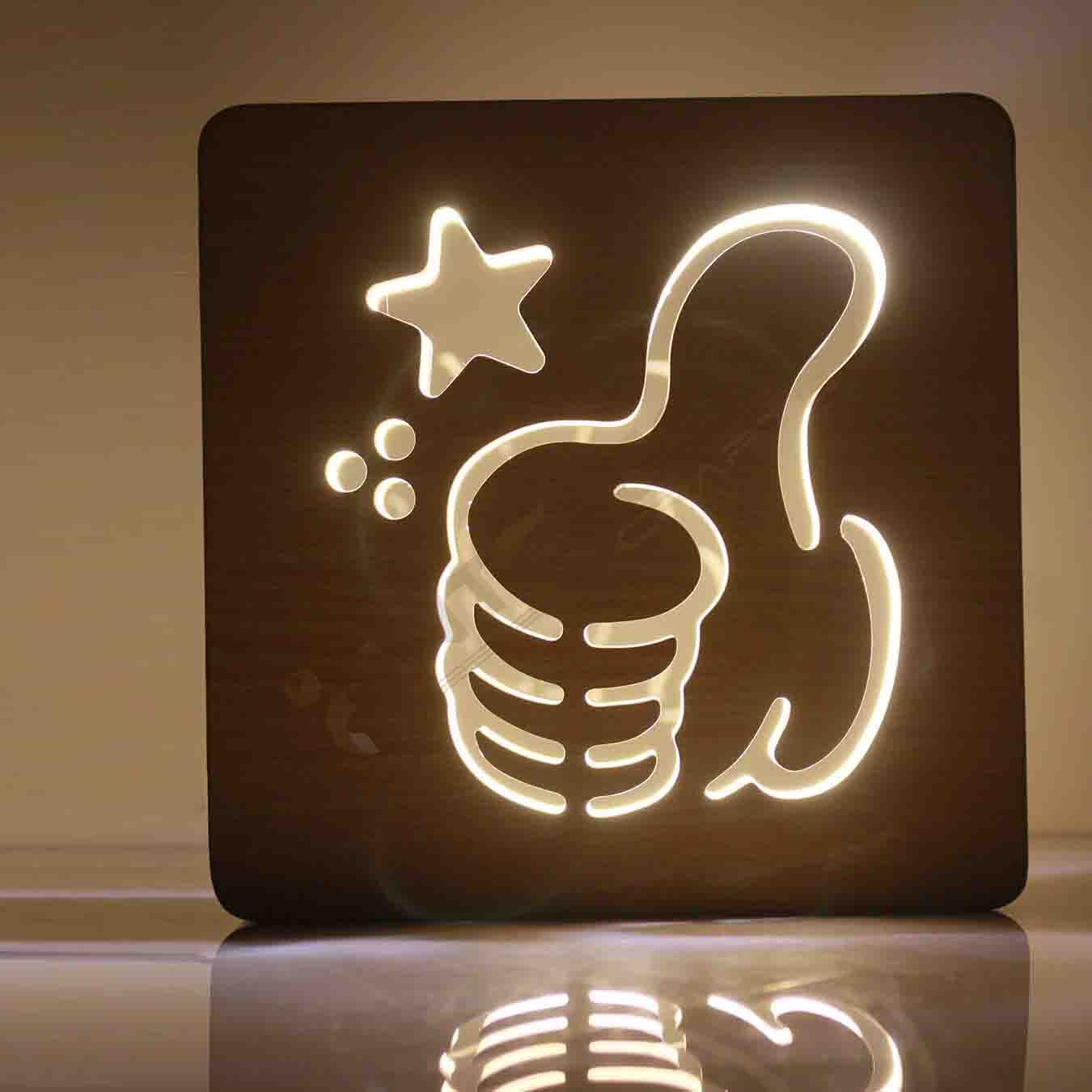 3D Thumbs Up Wooden LED Night Light For Home Decor -IC3dWLL-003