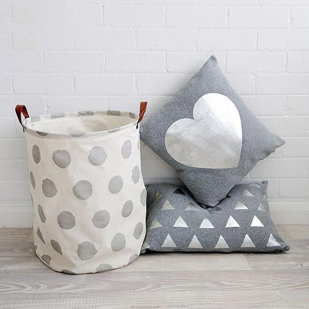 Cute Stylish Canvas Storage Bag Toy Container Large Capacity Laundry Basket Handled Bags Household Sundries Container