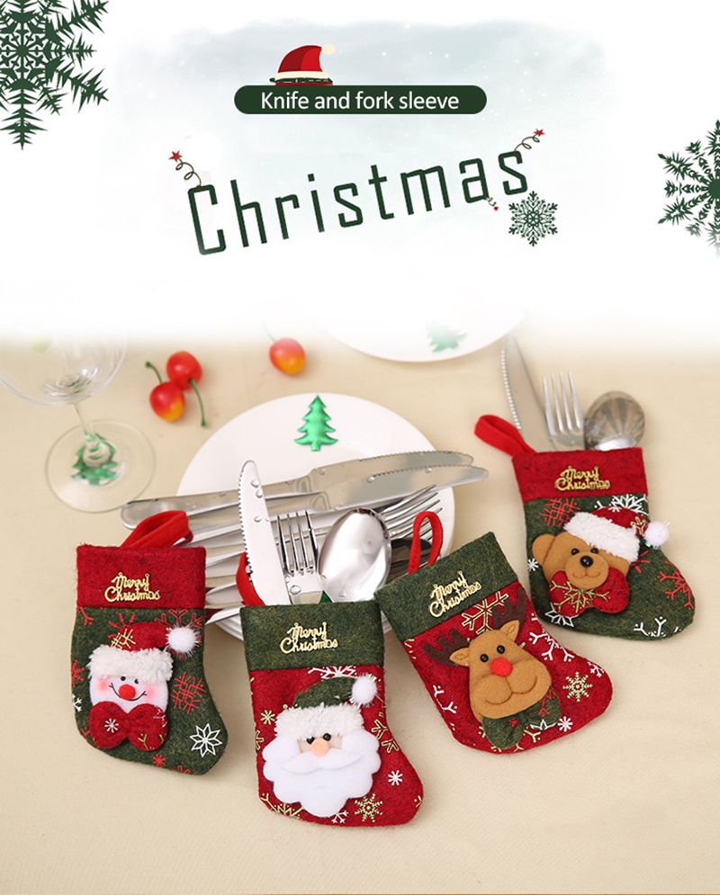 Christmas Knife Fork Cutlery Set Santa Bear Elk Snowman Christmas Socks Shape Decorations for Home Xmas