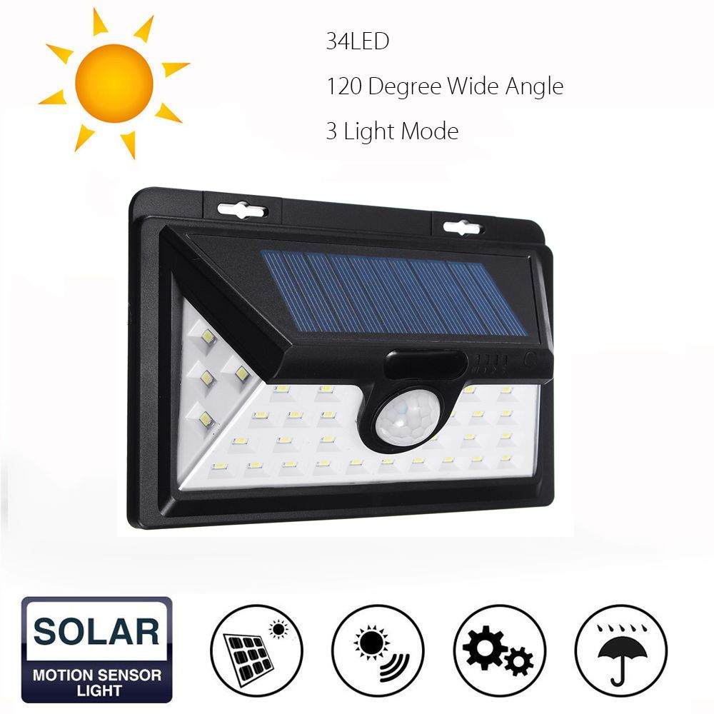 34 LED Solar Power Light Motion Sensor Outdoor Security Lamp Garden Waterproof Black