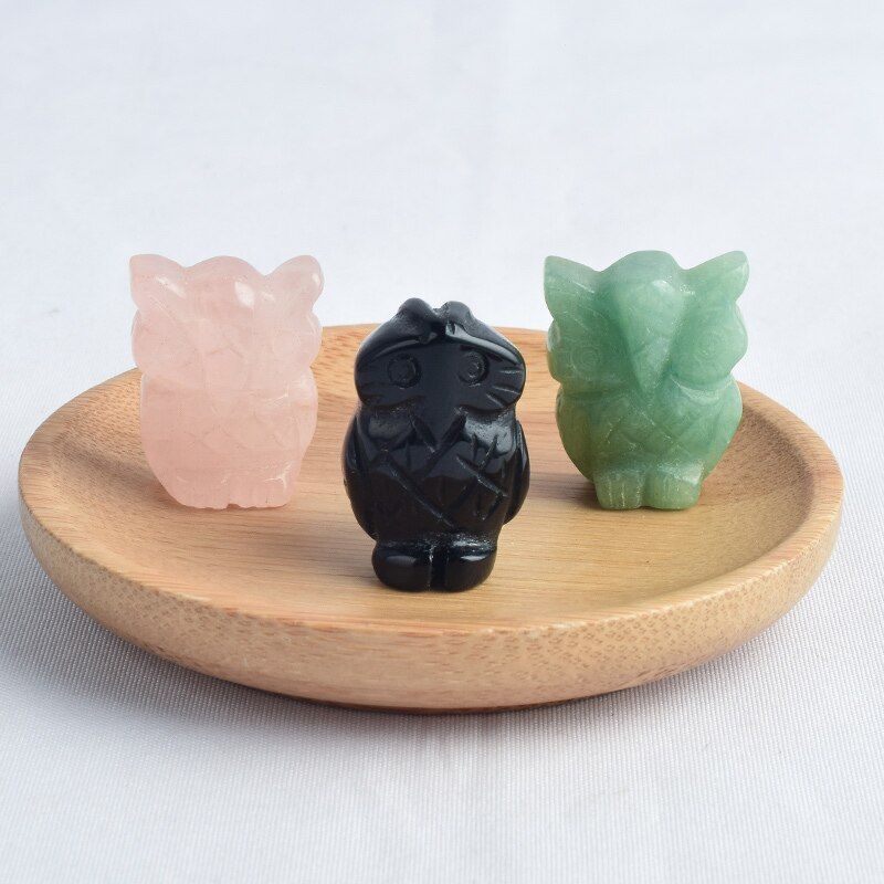 1 inch owl Figurines Mini Animals Craft Carved 4 materials Statue for kids Home Decoration mineral Healing quartz crystals