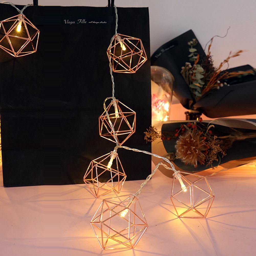 LED Rose Gold  Geometric Hexagons String Light for Wedding Home Decor Warm White Light