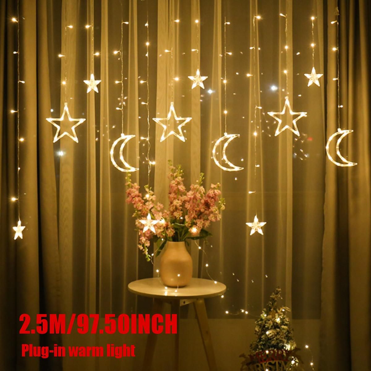 2.5/3.5M LED Moon Furniture Star Curtain Fairy Ins Christmas String Light Bedroom Romantic Decor - Cacao
