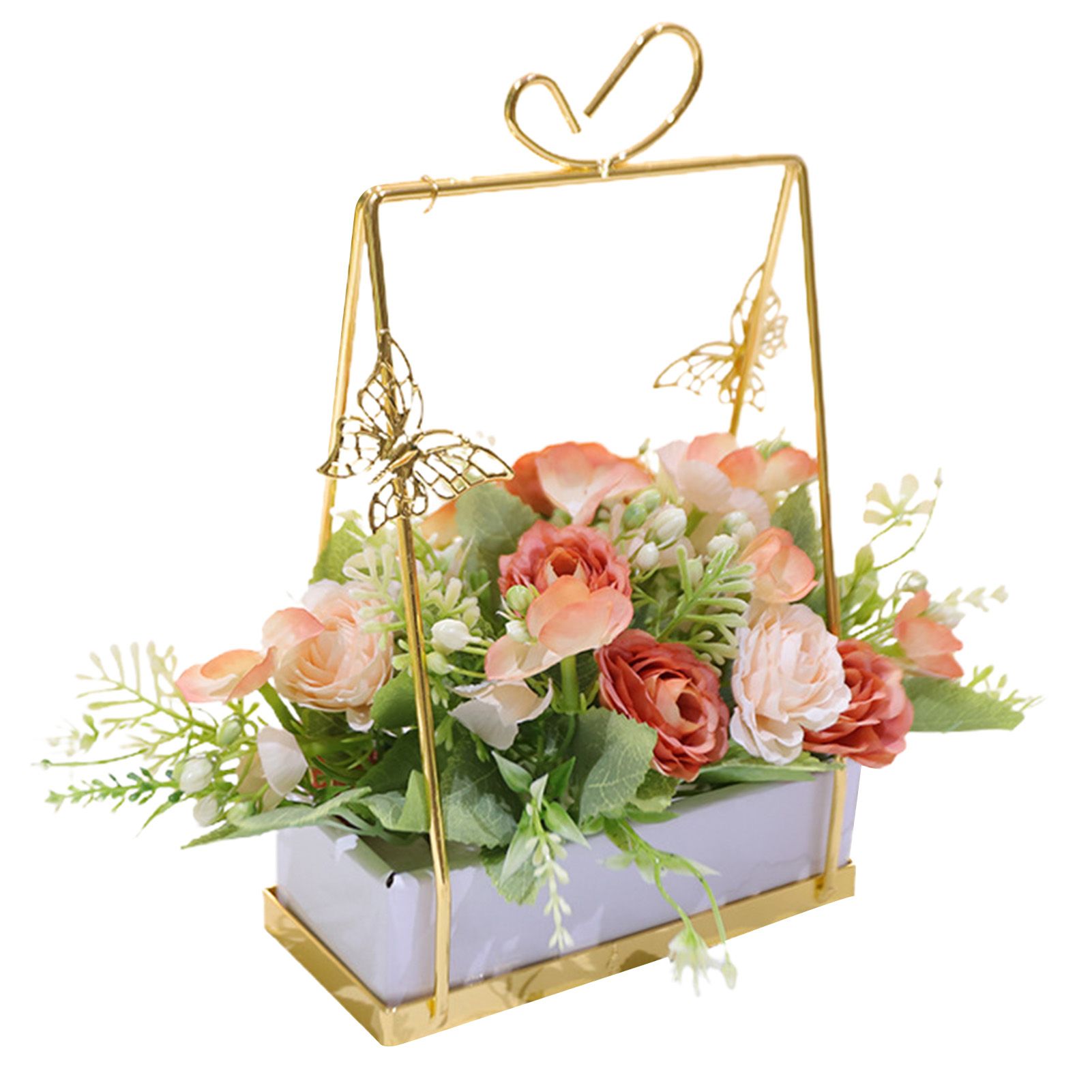 Simulation Potted Eye-catching Faux Peony Flower with Metal Pot