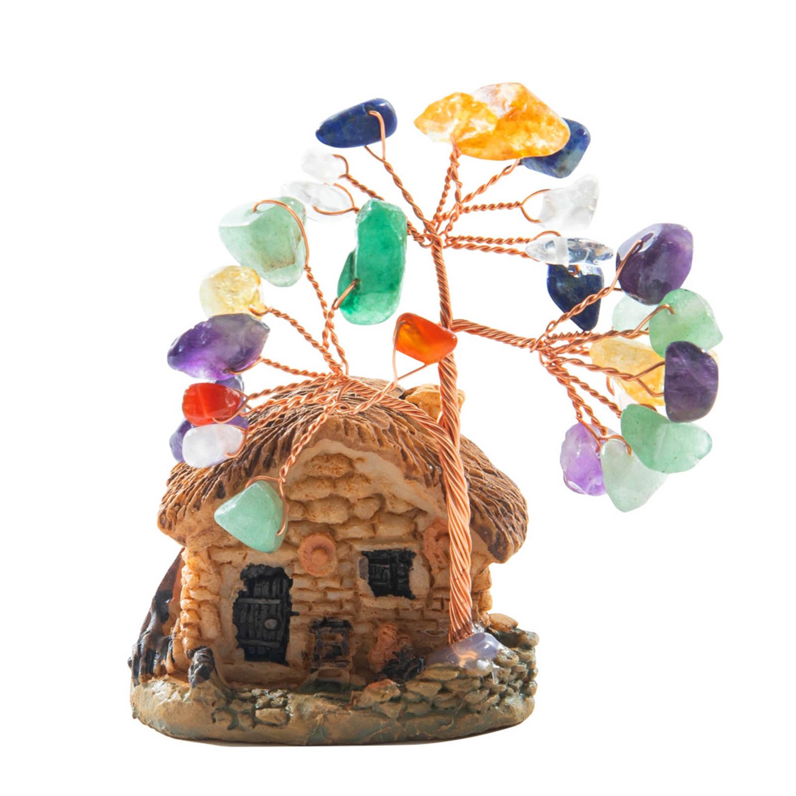 House Model Copper Wire Crystal Natural Gemstone Money Tr-ee Life Decoration Healing Energy Good Luck