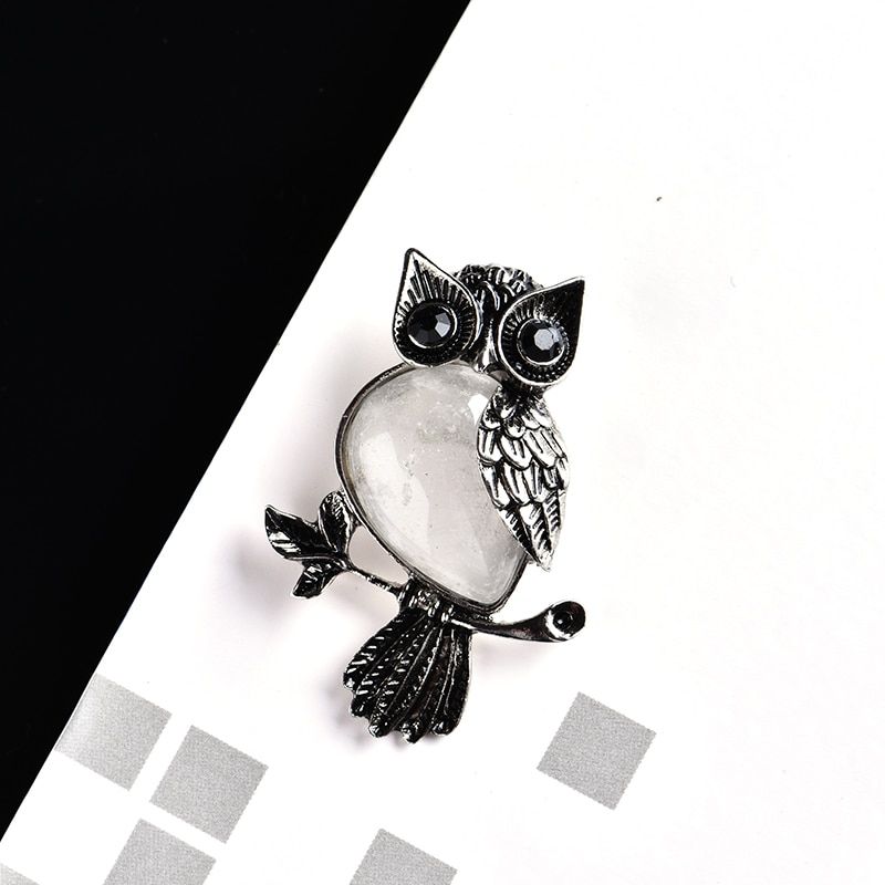 1PC natural crystal stone jewelry couple decoration amethyst owl brooch holiday fashion gift decoration accessories female