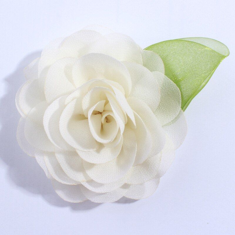 10PCS 8.5CM Fashion Chiffon Fabric Flower With Green Leaf For Wedding Dress Decoration Artificial Flowers For Wedding Invitation