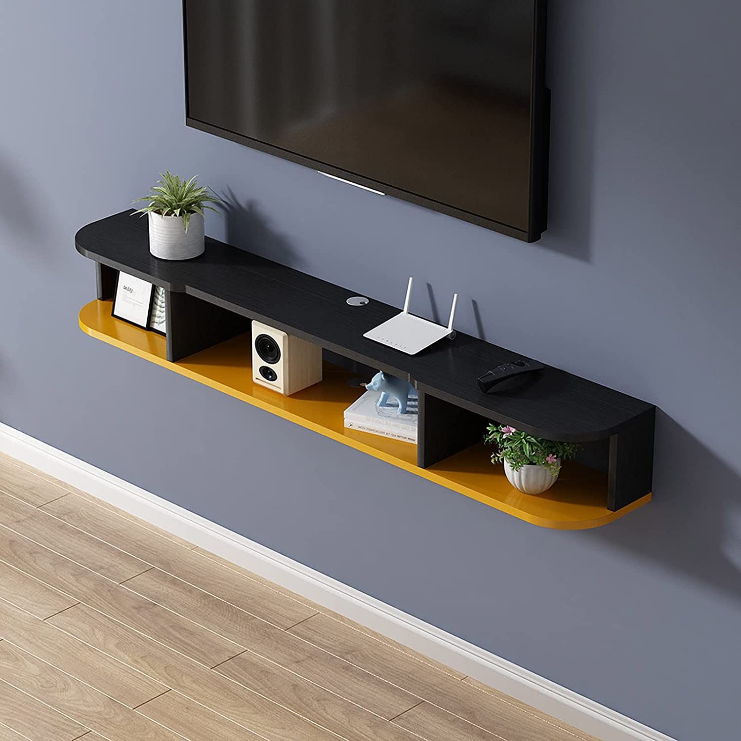 Wall mount tv  shelf, hanging tv cabinetFloating TV Stand Cabinet, Wood Multimedia Storage Shelf Hanging TV Console Wall Mounted TV Cabinet Media Entertainment