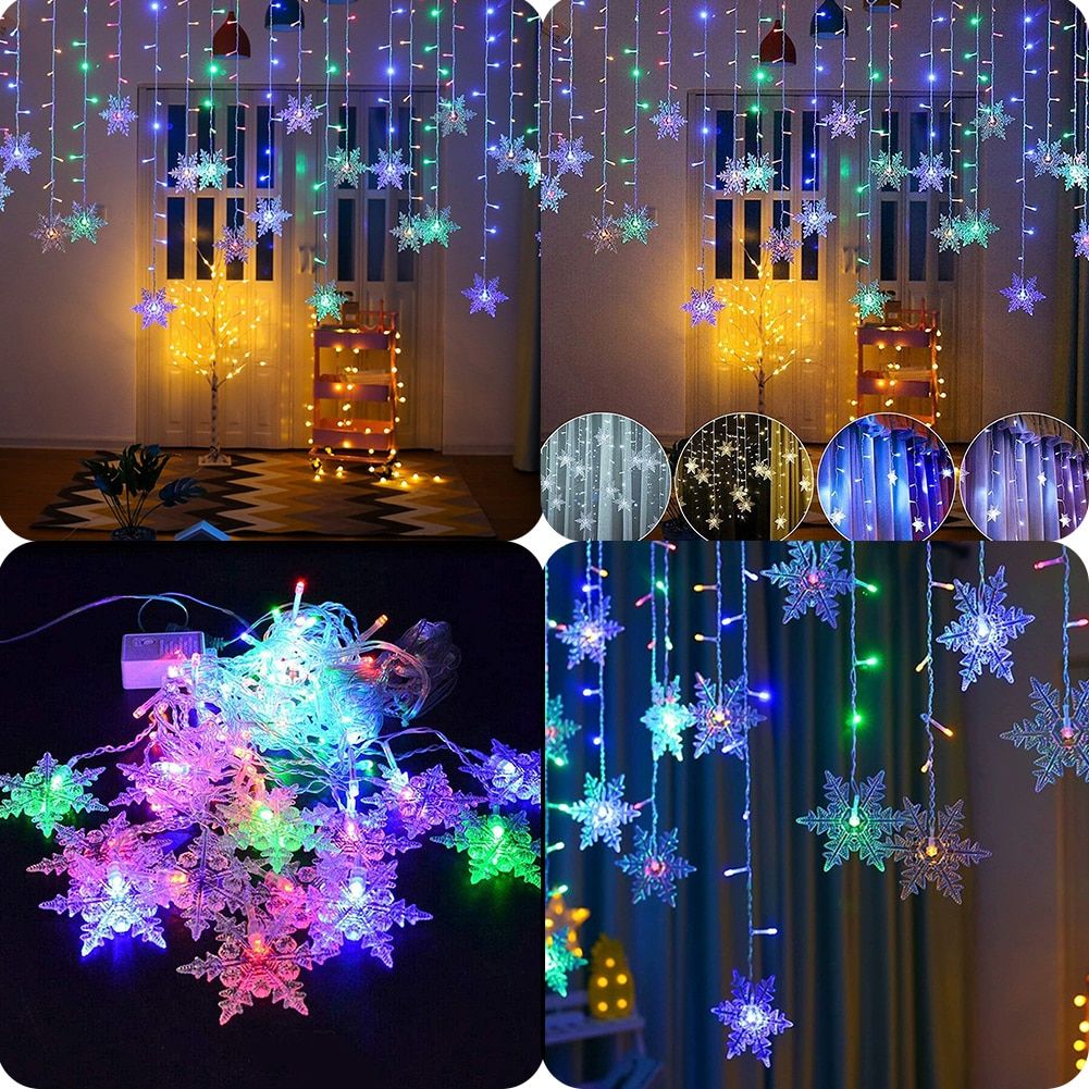 4m LED Snowflake Icicle Lamp Fairy Curtain String Lights Christmas New Year Garland Lighting Home Wedding Window Decor --Cold White--