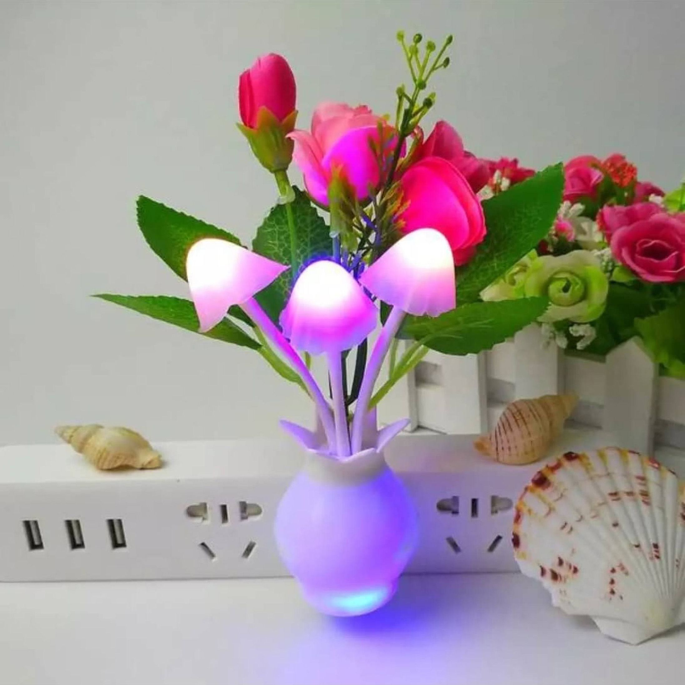 Light brightness Change automatically according to light source brightness Extremely low power consumption Auto Brightness Finding romanticism in the light If you get dark then it will burn Energy saving lamp, So Long Lifetime Power: 220V LED Mushroom lig