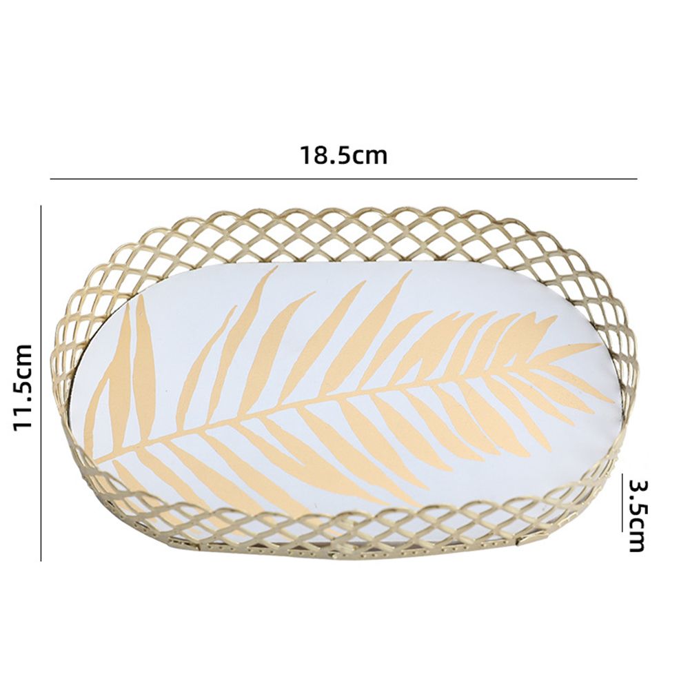 GC Wrought Iron Jewelry  Storage  Tray, Cosmetic Container Lipstick Necklace Make-up Purchasing Basket, Bathroom Desktop Organize Store Box color:Small Leaf-White