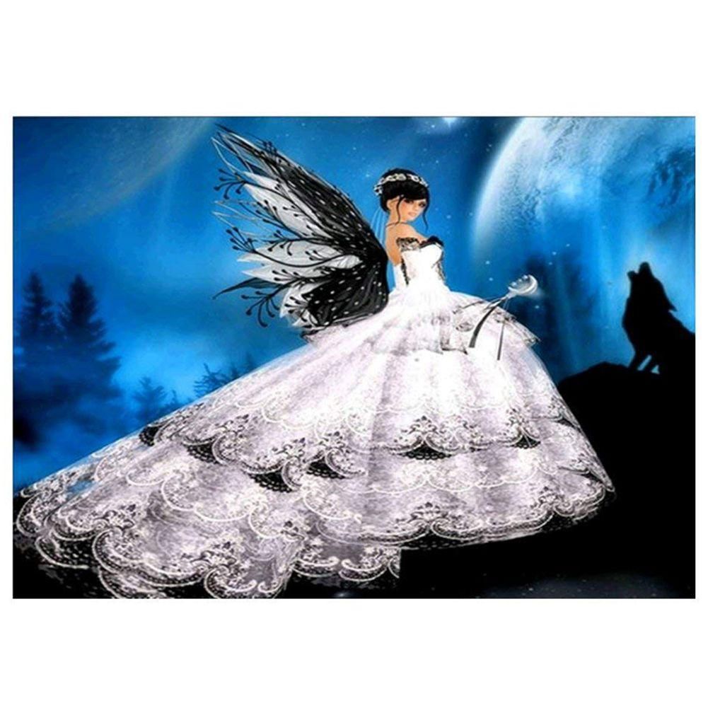 DIY 5D Diamond Painting by Number Kit,Rhinestone Embroidery Cross Stitch Arts Craft Canvas Living Room Wall Decor Cartoon Fairy and Wolf