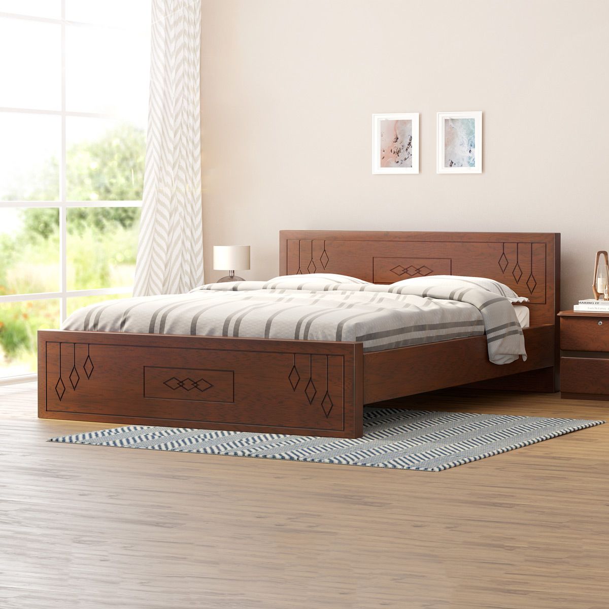 Engineered Wood Modern Bed Lacquer Polish Best Quality (Model: BED115)