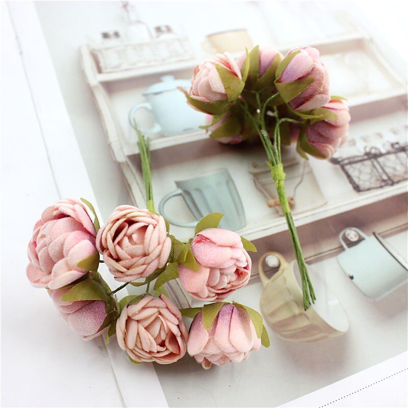 60piezas / bouquet rose buds small camellia fake flowers home decoration wedding party DIY gift box Christmas wreath