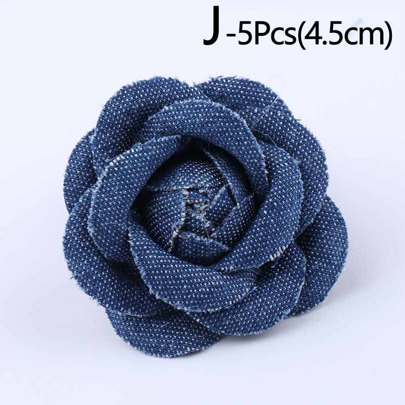 5Pcs/Lot Denim Flower Artificial Flower Small Camellia Wedding Decoration Diy Scrapbooking Headdress Craft Garment Decor