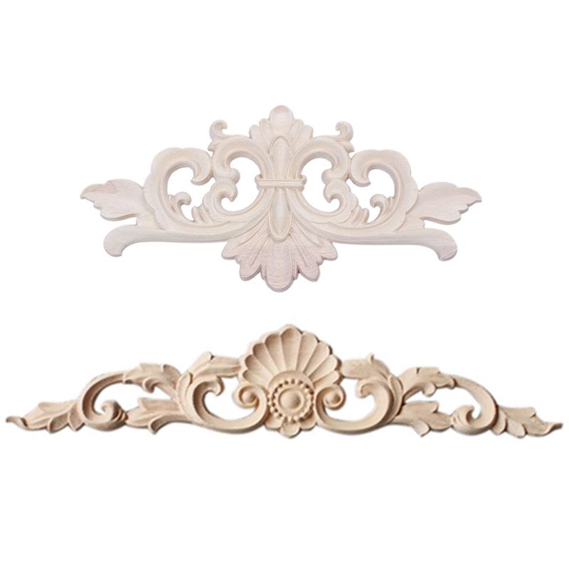 1X 22 x 10 cm & 1pcs 30 x 7cm Wood Carved Corner Onlay Applique Decor Furniture Craft Unpainted