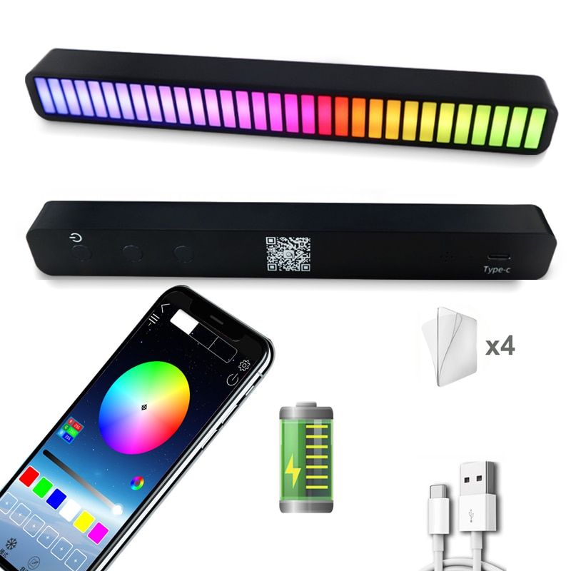 2pcs LED Strip Light Music RGB Pickup Rhythm Lamp USB Sound Control Colorful Ambient Light for Bar Car PC TV Room Desktop Decoration