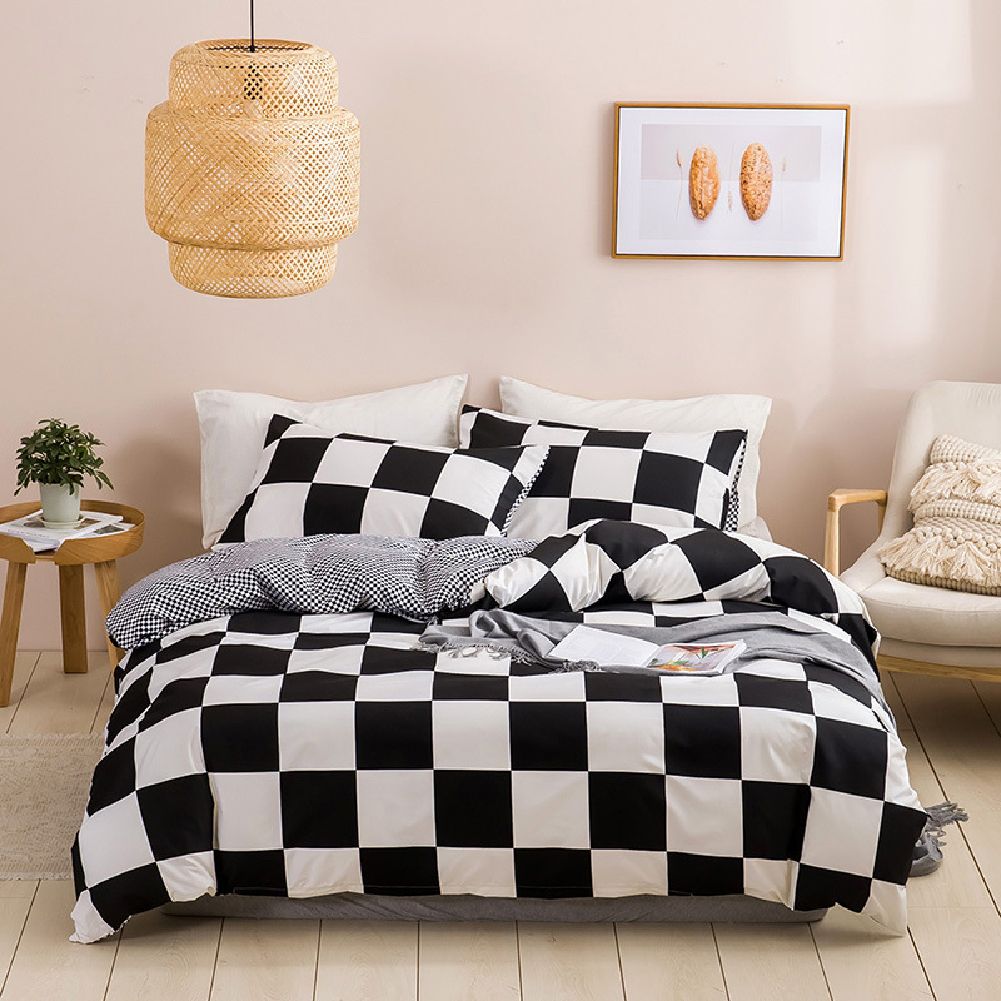 Yfashion Quilt Cover +Pillowcase with riangular Plaid eometric Pattern Protective Bedding Cover Style:blue Dimensions:US-win: 168*229cm