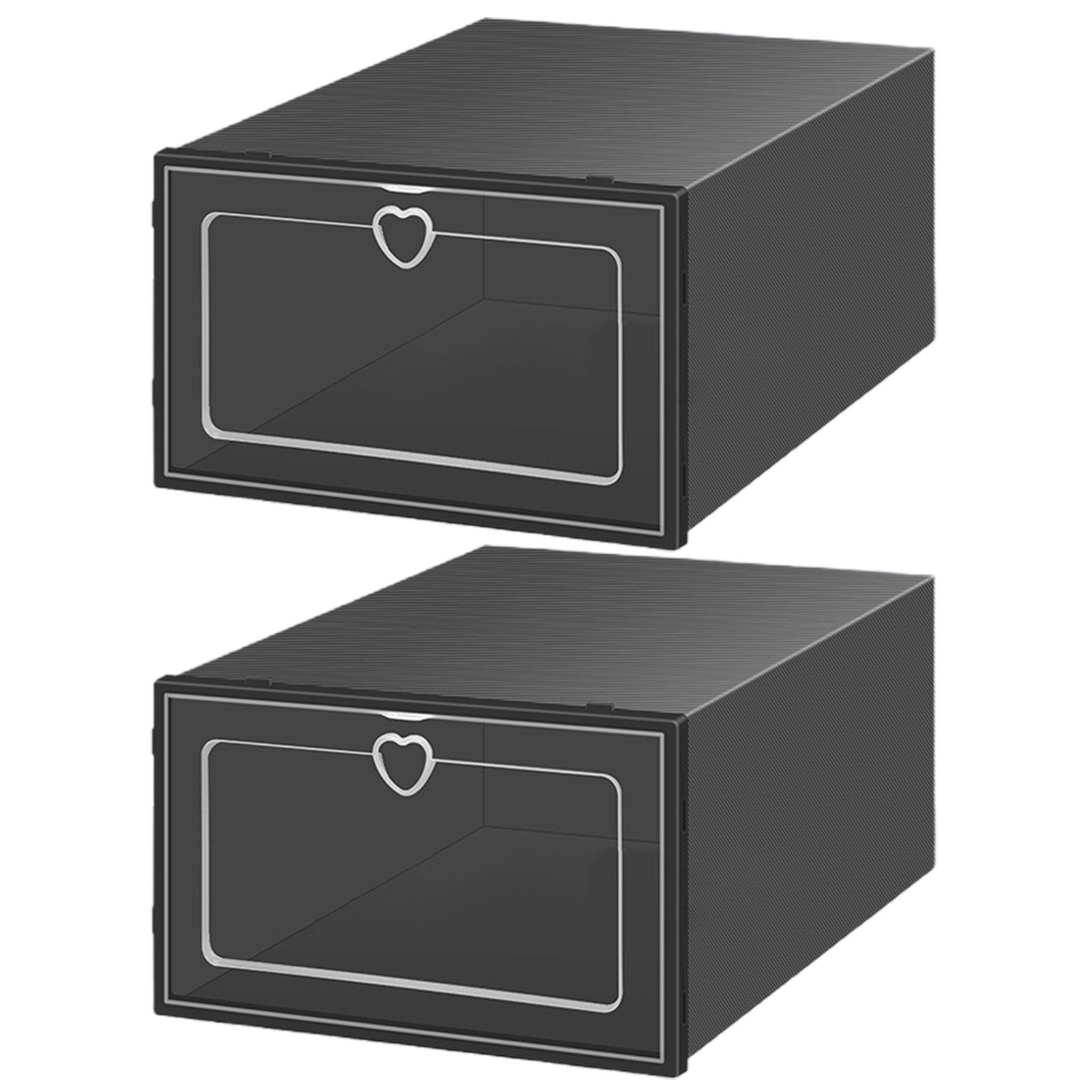 2Pcs Shoes Box with Heart Pull Ring Easy Assembly Plastic Drawer Type Shoes Case Home Storage