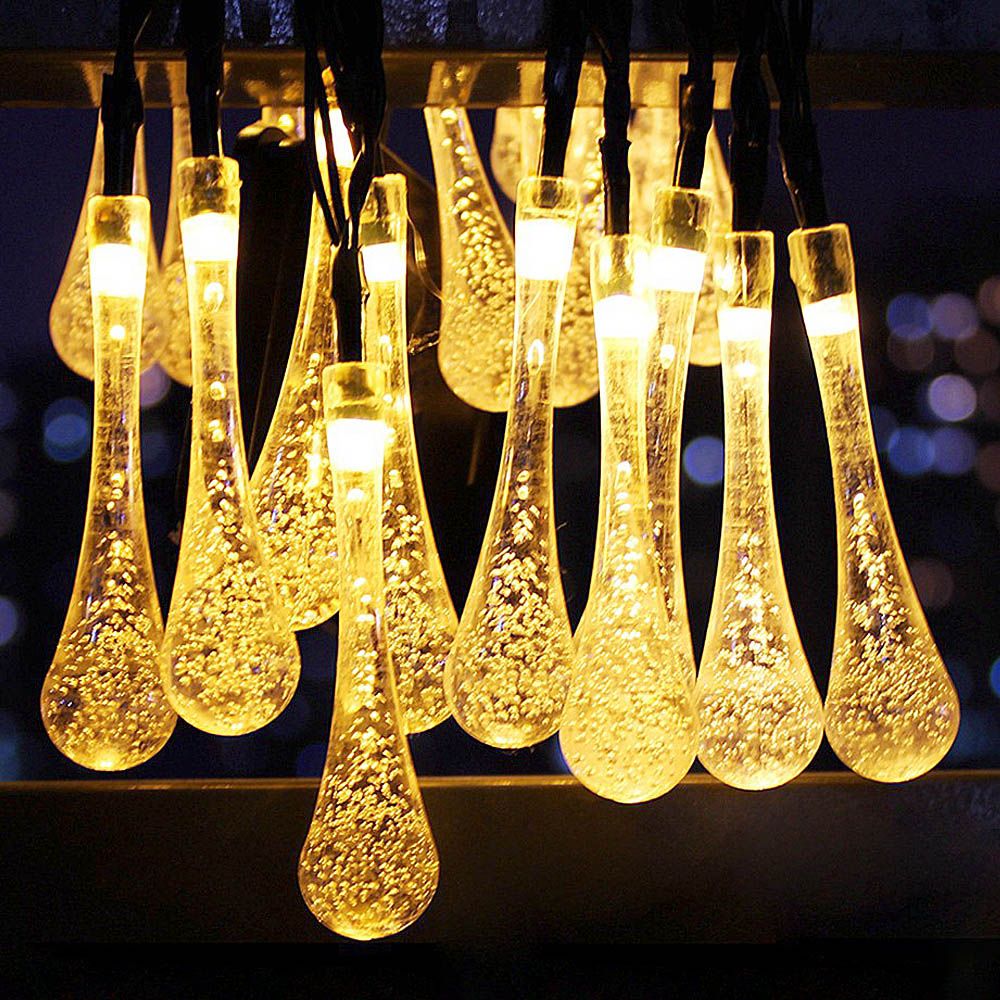 Solar Raindrop String Light Outdoor 22m Waterproof LED Fairy Lights for Garden Patio Yard Home Parties Holiday Decor Lighting--Warm White--6M 30 LED