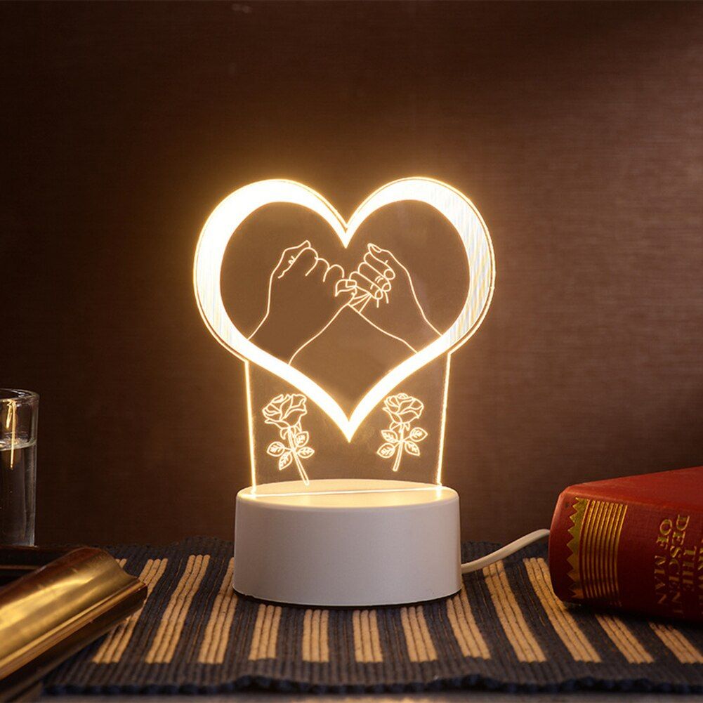USB 3D Romantic LED Night Light Acrylic Desktop Table Lamp Lighting Living Room Bedroom Decoration for Valentine Day Wife Gift