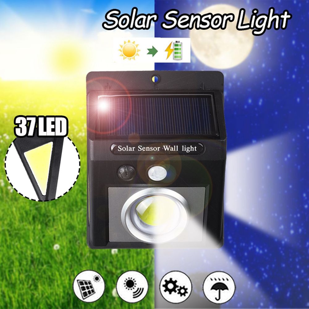 Decor Living Decor Living Solar Powered Wall Light COB 37 LED PIR Motion Sensor + Light Control Waterproof IP65 Floodlight Street Lamp Security Outdoor Gardern Yard