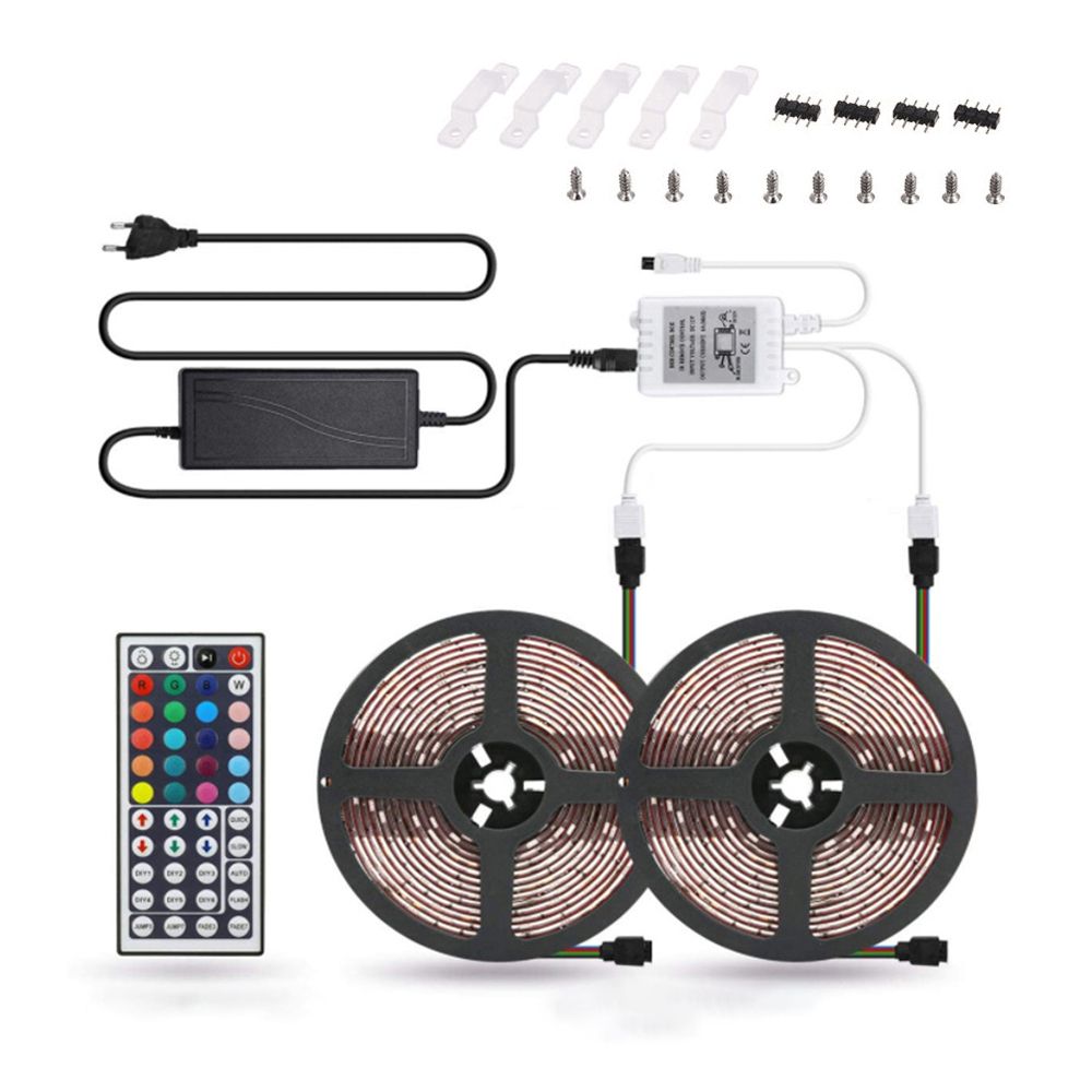 LED Strip Lights Kit Waterproof 32.8ft 5050 RGB 300led Strips Lighting Flexible Color Changing Rope Lights with 44 Key IR Remote for Room, Home, Kitchen, Party, DC 12V/5A