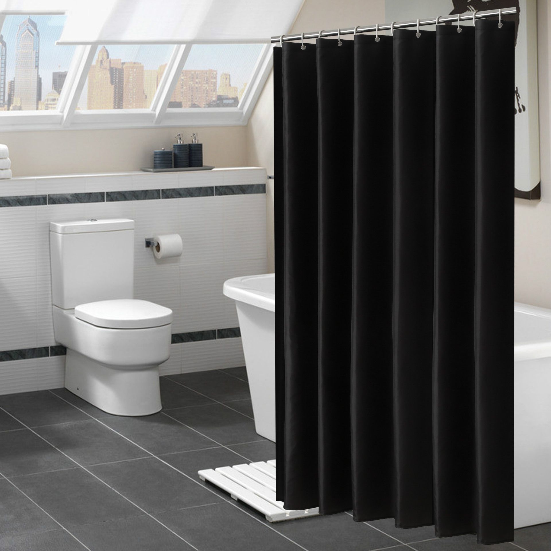 GC Shower  Curtain Solid Color Waterproof Curtain Bathroom Heat Preservation Partition Curtain color:Black 90g specification:150x180cm