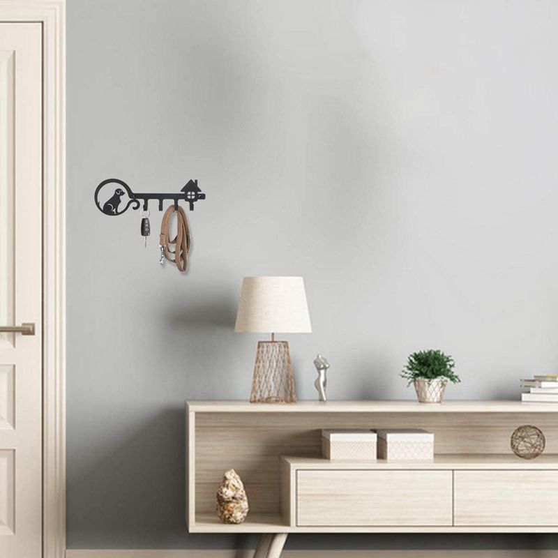 Decorative Wall Mounted Iron Key Holder, 10 Inch with 4 Key Hooks Organizer for Car or House Keys, Key Rack -Cat