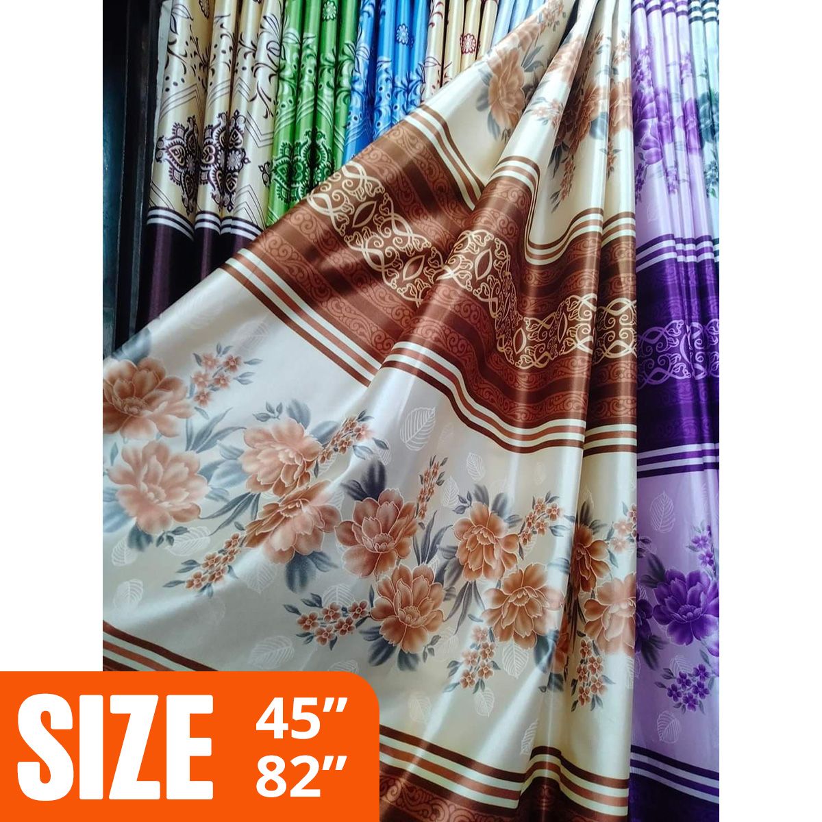 Synthetic Satin Flower Design Curtain (Porda)