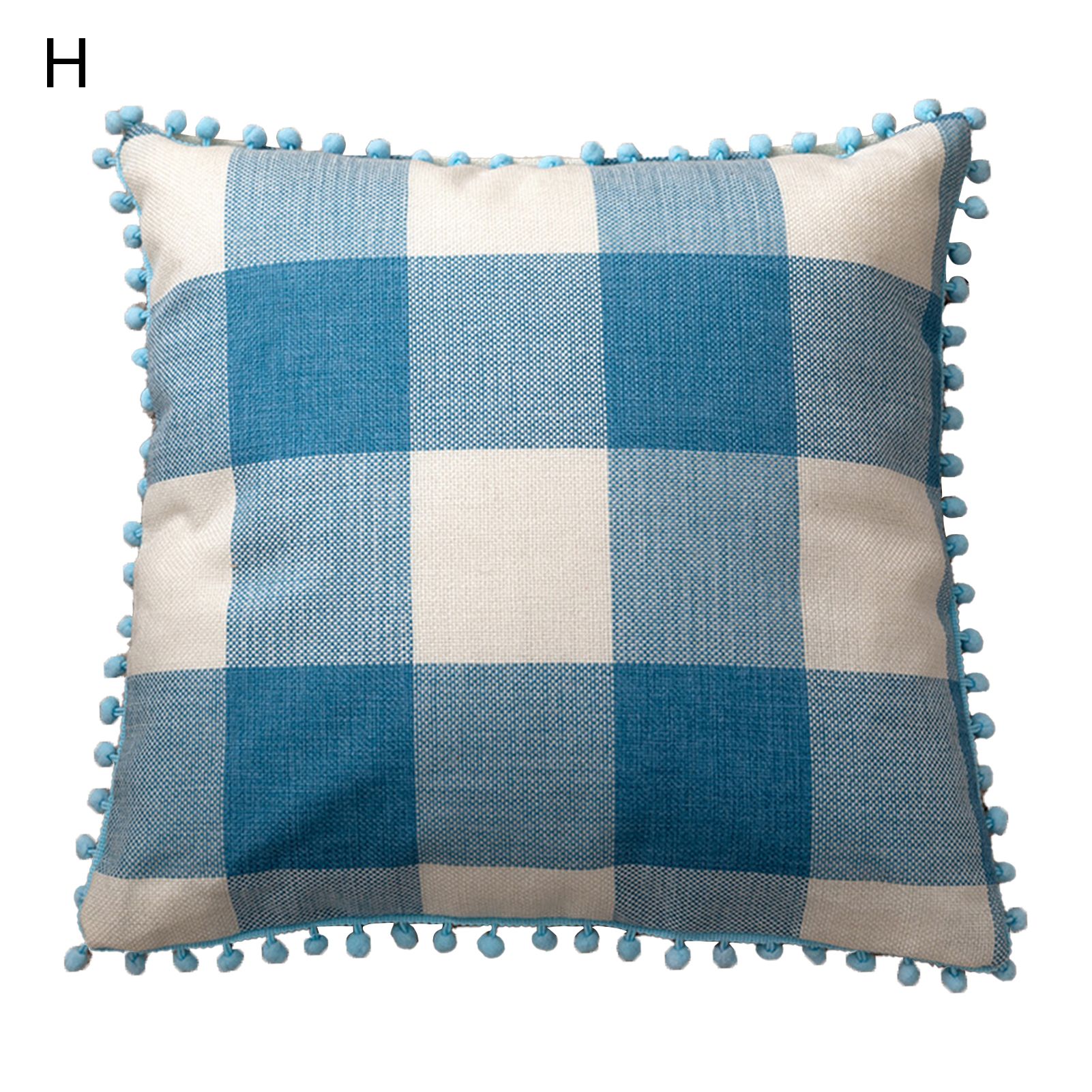 Cushion Cover Breathable Plaid Print Tassel Cushion Cover