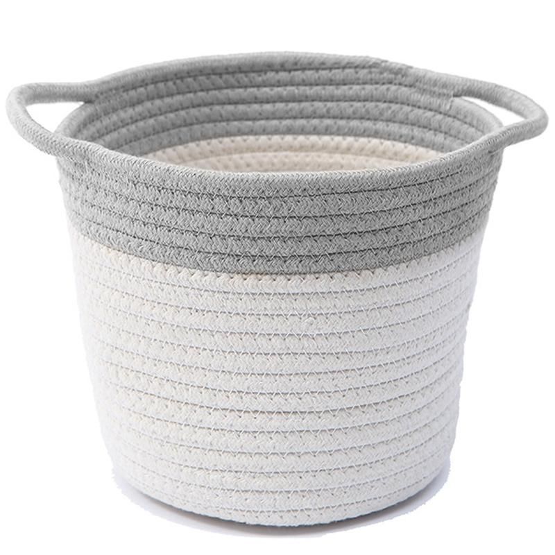 Creative Cotton Rope Art Storage Bucket Desktop Debris Cleaning Storage Basket and Wind Simple Storage Basket Gray + White
