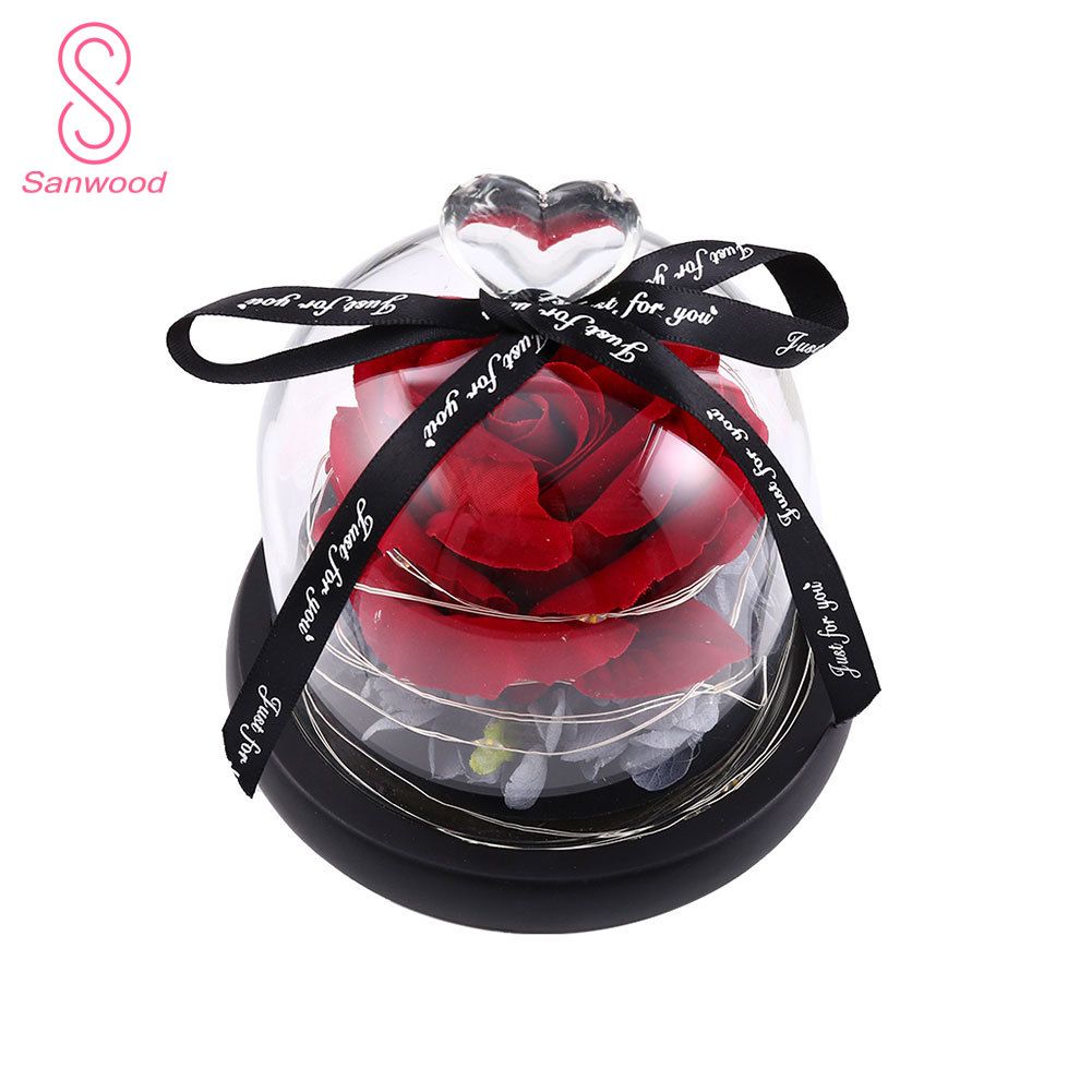 Artificial Rose Flower Glass Dome LED Night Light Ornament Valentine Day Lamp