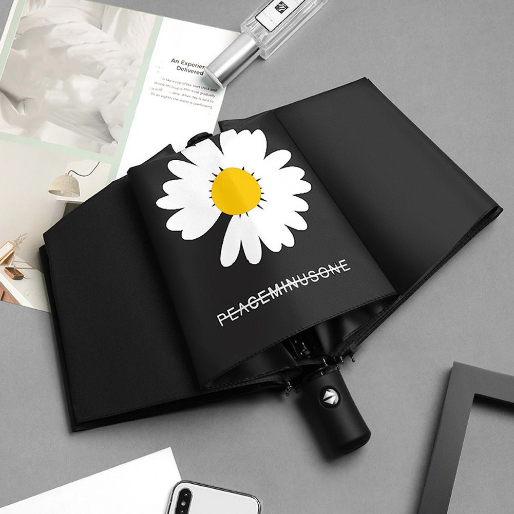 Yfashion Automatic Folding Umbrella Women Black Paint Daisy Pattern violet-proof Umbrella