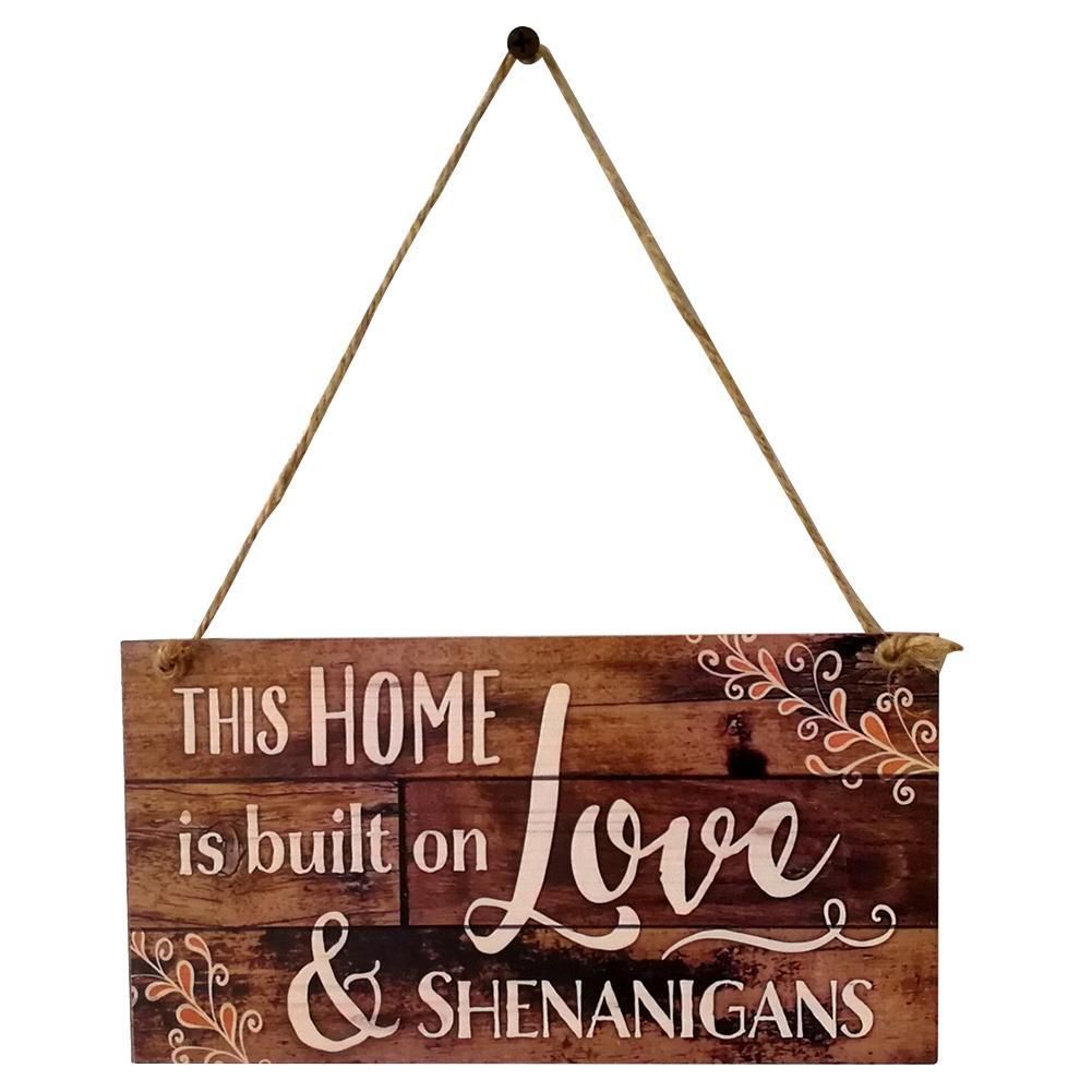 This Home is Built on Love Wooden Plank Design Hanging Sign Plaque for Christmas Home Party Decoration