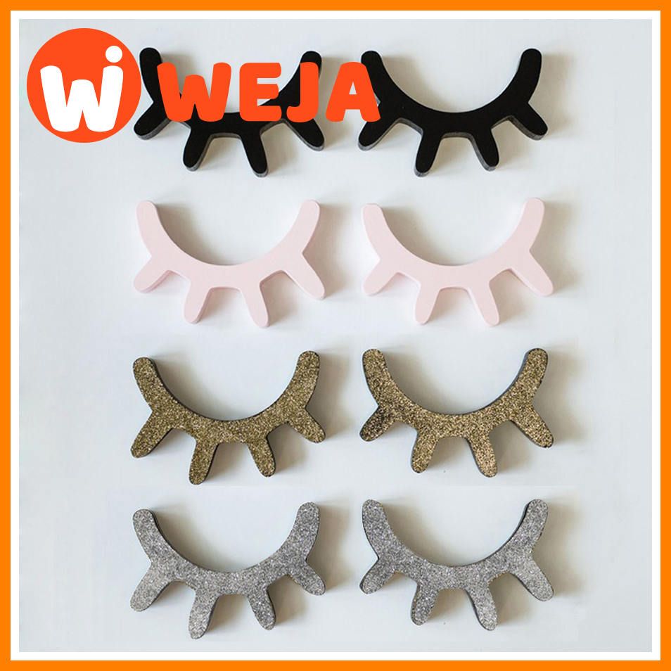 1 Pair Nordic Style Cute Wooden 3D Eyelash Wall Sticker Decor Children Kids Baby Room Background Wall Sticker Home Decoration