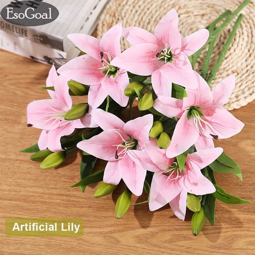 EsoGoal Artif-icial Flowers Simu-lation 1PC Lily Plastic Flowers 1×Shopping bagSingle branch Lily Flower  Potted