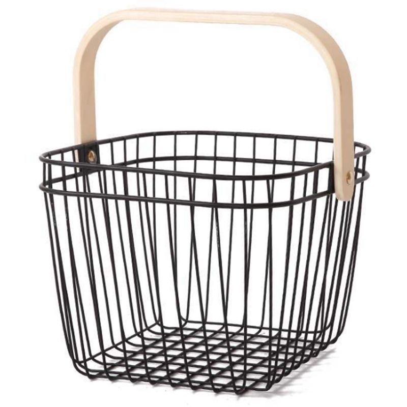 Living Room Coffee Table Storage Basket Fruit Plate Wooden Handle Wrought Iron Snacks Dried Fruit Basket