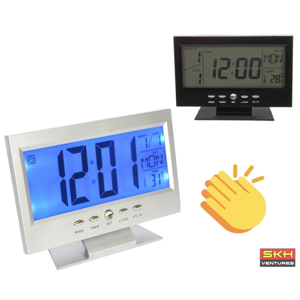 Voice Control Battery Operated Digital LED Snooze Alarm Clock with Date; Time; Temperature Calendar Automatic Back-light (DS-8082)